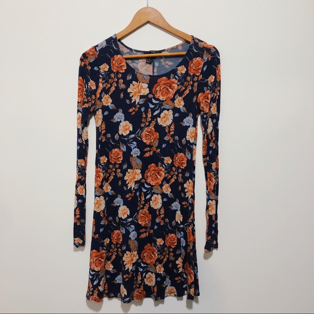 Forever 21 Long Sleeve Navy Dress w Floral Print